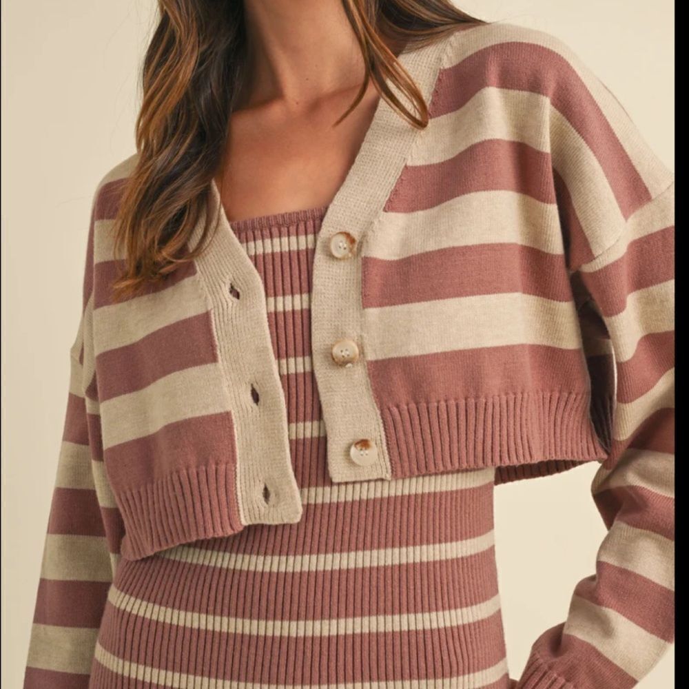 Mable Striped Beige and Mauve Women's Sweater Size L